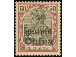 1901, Germania Reichspost 50 Pfg. dunkelbräunlichlila/rotschwarz auf mattbraunorange, mit Aufdruck “Specimen”, sauber ungebra