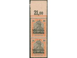 1900, Germania ohne Wz. 35 C. auf 30 Pfg. rötlichorange/rotschwarz auf mattgelblichorange, senkrechtes Oberrandpaar mit Platt