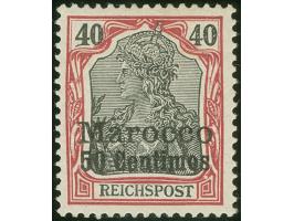 1900, Germania ohne Wz. 50 C. auf &nbsp;40 Pfg. dunkelrötlichkarmin/schwarz, mit Plattenfehler “dicker weißer Punkt über Mäan