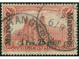 1903, Fetter Aufdruck 1 P. 25 C. auf 1 M. dunkelkarminrot, sauber gestempelt “TANGER 6/9 03”, tadellos, Kurzbefund Steuer BPP