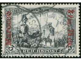 1903, Fetter Aufdruck Urmarken-Type I 3 P. 75 C. auf 3 M. violettschwarz, sauber gestempelt “MARRAKESCH (MAROCCO) DP 20/4 08”
