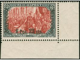 1903, Germania Reichspost 6 P. 25 C. auf 5 M. grünschwarz/bräunlichkarmin, fetter Aufdruck, Urmarken-Type II, rechte untere B