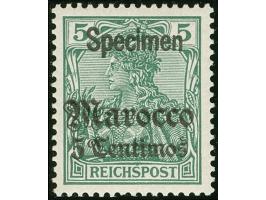 1905, Fraktur-Aufdruck 5 C. auf 5 Pfg. grün, mit Aufdruck “Specimen”, sauber ungebraucht, tadellos, Fotobefund Steuer BPP (20