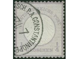 1872, Kleiner Schild ¼ Gr. lebhaftgraupurpur, sauber gestempelt “(KAISERL.DEUT)SCH.P.A. CONSTANTINOPEL 7/7”, tadellos, Fotoat