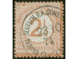 1872, Großer Schild 2 ½ auf 2 ½ rotbraun, mit Plattenfehler “1 der Wertangabe ½ nach links verschoben”, sauber gestempelt “KA