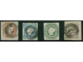 1853, Maria II. 5-100 r., all fresh colours and ample to large margins, 100 r. small cut at base, not reaching the design, fi
