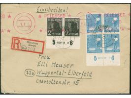 Arbeiter 20 Pfg. im Unterrand-4er-Block mit HAN „4131.46 2“ &nbsp;2 Pfg. im Unterrandpaar mit HAN „4129.46 2“ portogerecht au