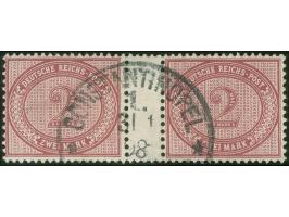 1891/1900, Innendienst 2 M. braunpurpur, waagerechtes Zwischenstegpaar, farbfrisch und sehr gut gezähnt, sauber gestempelt “C