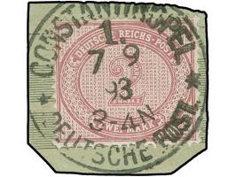 1899, Innendienst 2 M. dunkelrotkarmin, mit Plattenfehler “weißer Keil in Ovallinie unter HS von REICHS-”, sauber gestempelt 
