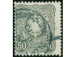 1875/80, Pfennige 50 Pfg. graugrün, sauber gestempelt mit blauem Stempel “KAISERL.DEUTSCH.P.A. CONSTANTINOPEL 5.12.79”, tadel