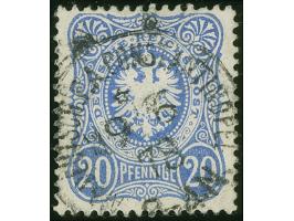 1875, Pfennige 20 Pfg. lebhaftkobaltblau, mit Plattenfehler “Markenoberrand abgeplattet”, sauber gestempelt “KAISERL.DEUTSCH.
