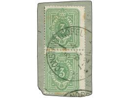 1880 Pfennig 3 Pfg. gelblichgrün, senkrechtes Paar, sauber gestempelt “CONSTANTINOPEL 1 DEUTSCHE POST 5 4 84” auf Briefstück,