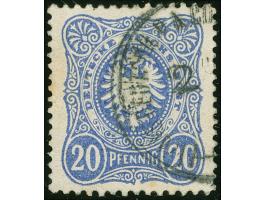 1880, Pfennig 20 Pfg. lebhaftviolettultramarin, mit Plattenfehler “breite Einkerbung rechts neben unterer Mittelspitze”, gest