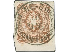 1880, Pfennig 25 Pfg. lebhaftorangebraun, sauber gestempelt “KAISERL.DEUTSCH.P.A. CONSTANTINOPEL 9/6 82” auf Briefstück, tade