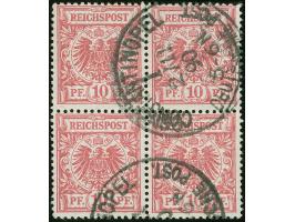 1889/94, Krone/Adler 10 Pfg rosarot (UV leuchtend karminrosa), Viererblock, sauber gestempelt “CONSTANTINOPEL 1 DEUTSCHE POST