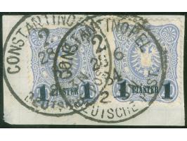 1884, Aufdruck auf Pfennig Aufdruck blauschwarz 1 Pia. auf 20 Pfg. lebhaftviolettultramarin, verschmälertes Format, sauber ge