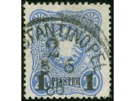 1884, Aufdruck auf Pfennig 1 Pia. auf 20 Pfg. lebhaftkobalt, verbreitertes Format, sauber gestempelt “CONSTANTINOPEL 2 DEUTSC