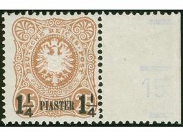 1884, Pfennig 1 ¼ P. auf 25 Pfg. orangebraun, Nachdruck, rechtes Seitenrandstück mit Plattenfehler “Erstes N in Pfennig durch
