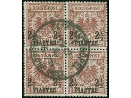 1889, Krone/Adler 2 ½ Pia. auf 50 Pfg. braunrot, Viererblock, sauber gestempelt “CONSTANTINOPEL 1 DEUTSCHE POST 19/12/90”, ta