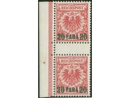 1889, Krone/Adler 20 P. auf 10 Pfg. lebhaftlilarot, senkrechtes Zwischenstegpaar mit linkem Seitenrand, postfrisch, tadellos,