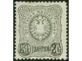 1884, Aufdruck auf Pfennig 2 ½ Pia. auf 50 Pfg. oliv, mit Plattenfehler “aufgebrochene Spitze Mitte oben” (Feld 91), sauber u