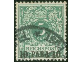 1889, Krone/Adler 10 Pa. auf 5 Pfg. lebhaftopalgrün, mit Plattenfehler “C in Reichspost unten mit Strich”, sauber gestempelt 