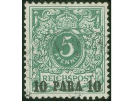 1889, Krone/Adler 10 Pa. auf 5 Pfg. lebhaftopalgrün, mit Plattenfehler “dicker Strich (Komet) unterhalb der rechten oberen Ei