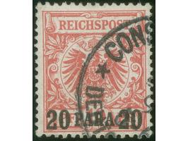 1889, Krone/Adler 20 Pa. auf 10 Pfg mittelkarminrot (ocker quarzend), mit Plattenfehler “Keil in linke Umrandungslinie zwisch