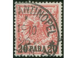 1889, Krone/Adler 20 Pa. auf 10 Pfg. mittelrot (dunkelgelb leuchtend), mit Plattenfehler “Keil in linker Umrandungslinie zwis