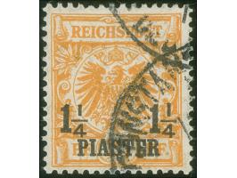 1889, Krone/Adler 1 ¼ Pia. auf 25 Pfg. gelblichorange, mit Aufdruckfehler “1 von linker ¼ verkürzt”, sauber gestempelt “CONST