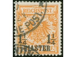 1889, Krone/Adler 1¼ Pia. auf 25 Pfg. gelblichorange, mit Plattenfehler “I in Reichspost oben ausgebrochen”, sauber gestempel