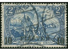 1902/04, Aufdrucktype II 10 Pia. auf 2 M. schwärzlichblau, Urmarke Type I, sauber gestempelt “CONSTANTINOPEL DP 14.9.05”, tad