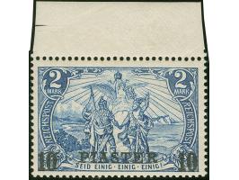 1902/04, Aufdrucktype II 10 Pia. auf 2 M. schwärzlichblau, Urmarke Type I, Oberrandstück, postfrisch, tadellos, unsigniert, F