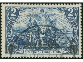 1902/04, Aufdrucktype II 10 Pia. auf 2 M. schwärzlichblau, Urmarke Type II, sauber gestempelt “CONSTANTINOPEL 1 DP 5.12.05”, 