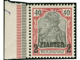 1900, Aufdrucktype I 2 Pia. auf 40 Pfg. rotkarmin/schwarz, linkes Seitenrandstück mit Plattenfehler “Linkes R-Bein ohne Serif