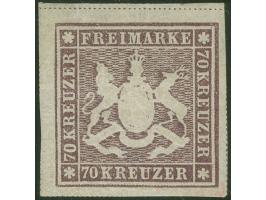 1873, 70 Kr. braunlila, Bogenfeld 2, farbfrisch, allseits breitrandig geschnitten, allseits sichtbare, oben komplette Trennun