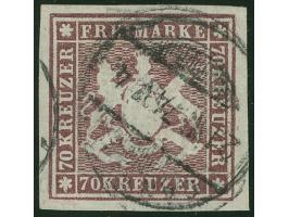 1873, 70 Kr. braunlila, Bogenfeld 2, farbfrisch, voll- bis breitrandig geschnitten, mit gut erkennbarer Wappenprägung, sauber