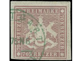 1873, 70 Kr. braunlila, Bogenfeld 3, farbfrisch, dreiseitig breitrandig geschnitten, oben und rechts mit vollständiger Trennu