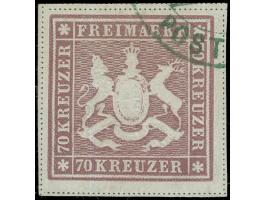 1873, 70 Kr. braunlila, Bogenfeld 4, farbfrisch, allseits breitrandig geschnitten, mit vollständiger Trennungslinien, mit gut