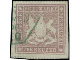 1873, 70 Kr. braunlila, Bogenfeld 3, farbfrisch, allseits breitrandig geschnitten, mit allseits sichtbaren Trennungslinien, m