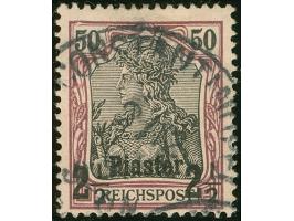 1900, Aufdrucktype I 2 ½ Pia. auf 50 Pfg. dunkelbräunlichlila/rotschwarz auf mattbraunorange, mit Plattenfehler “blasenförmig