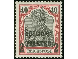 1900, Aufdrucktype I 2 Pia. auf 40 Pfg. dunkelrötlichkarmin/schwarz, mit Aufdruck “Specimen”, postfrisch, tadellos, sign. HK