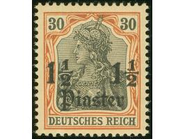1905, Germania o.Wz. 1 ½ Pia. auf 30 Pfg. dunkelrötlichorange/braunschwarz auf mattchromgelb, mit Aufdruckfehler “Fußstrich u