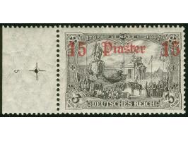 1905/13, Germania mit Wz. 15 Pia. auf 3 M. schwarzbraunviolett, linkes Seitenrandstück mit Plattennummer “5” und Passerkreuz,