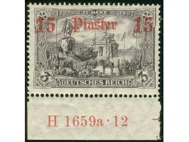 1905/13, Germania mit Wz. 15 Pia. auf 3 M. schwarzviolett, Unterrandstück mit Aufdruck-Han “H 1659a.12”, postfrisch, tadellos