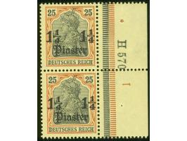 1905, Germania o.Wz. 1 ¼ Pia. auf 25 Pfg. dunkelorange/brauznschwarz auf hellgelb, senkrechtes Paar mit rechtem Seitenrand un