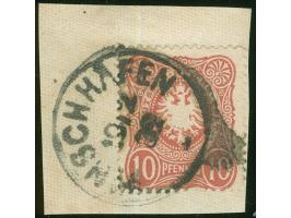 1888/90, Pfennig 10 Pfg. dunkelrosarot, sauber gestempelt “FINSCHHAFEN 19/2 89” auf Briefstück, tadellos, Fotoattest Jäschke-