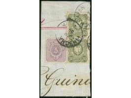 1888, Pfennig 50 Pfg. oliv, mit Plattenfehler „aufgebrochene Spitze Mitte oben“ im verbreiterten Format im senkrechten Paar m