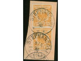 1890/89, Krone/Adler 25 Pfg. gelblichorange, senkrechtes Paar, sauber gestempelt “STEPHANSORT *** 8/5 98" auf Postanweisungsa