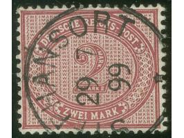 1890/98, Innendienst 2 M. dunkelrotkarmin, mit Plattenfehler “große Unterbrechung in der Guilloche unten links”, sauber geste